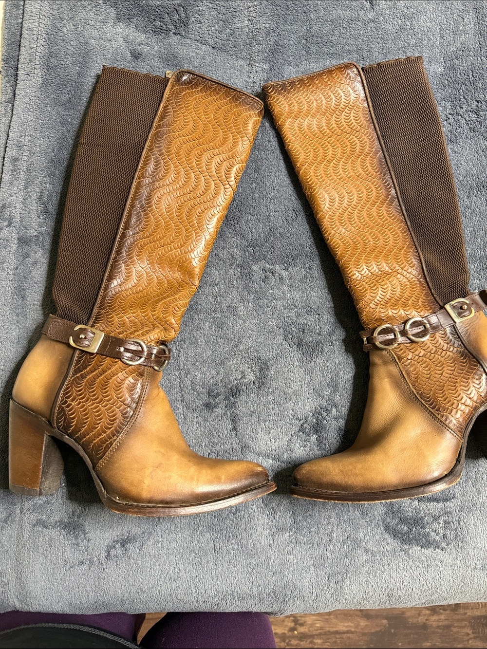 Women’s Brown Leather Mid-Calf Heeled Riding Boots